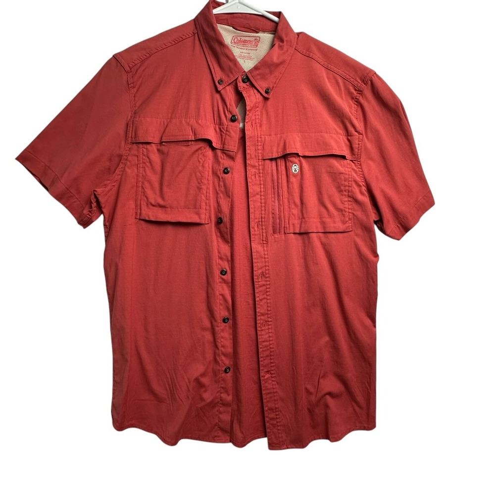 Coleman Shirt Mens L‎ Red Button Down Short Sleeve Vented Fishing Outdoor 76